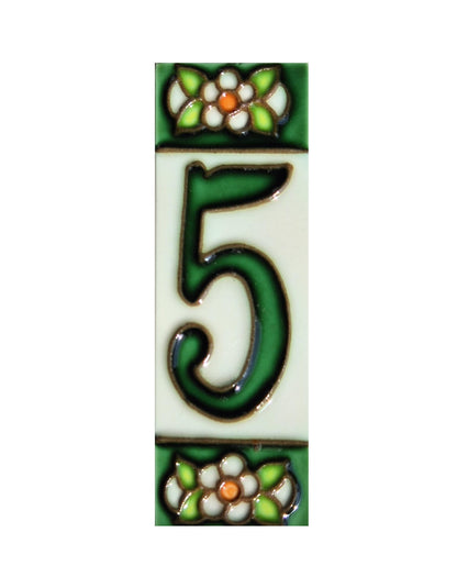 Hand-painted Green Floral House Number Tiles 10 x 3.3 cm