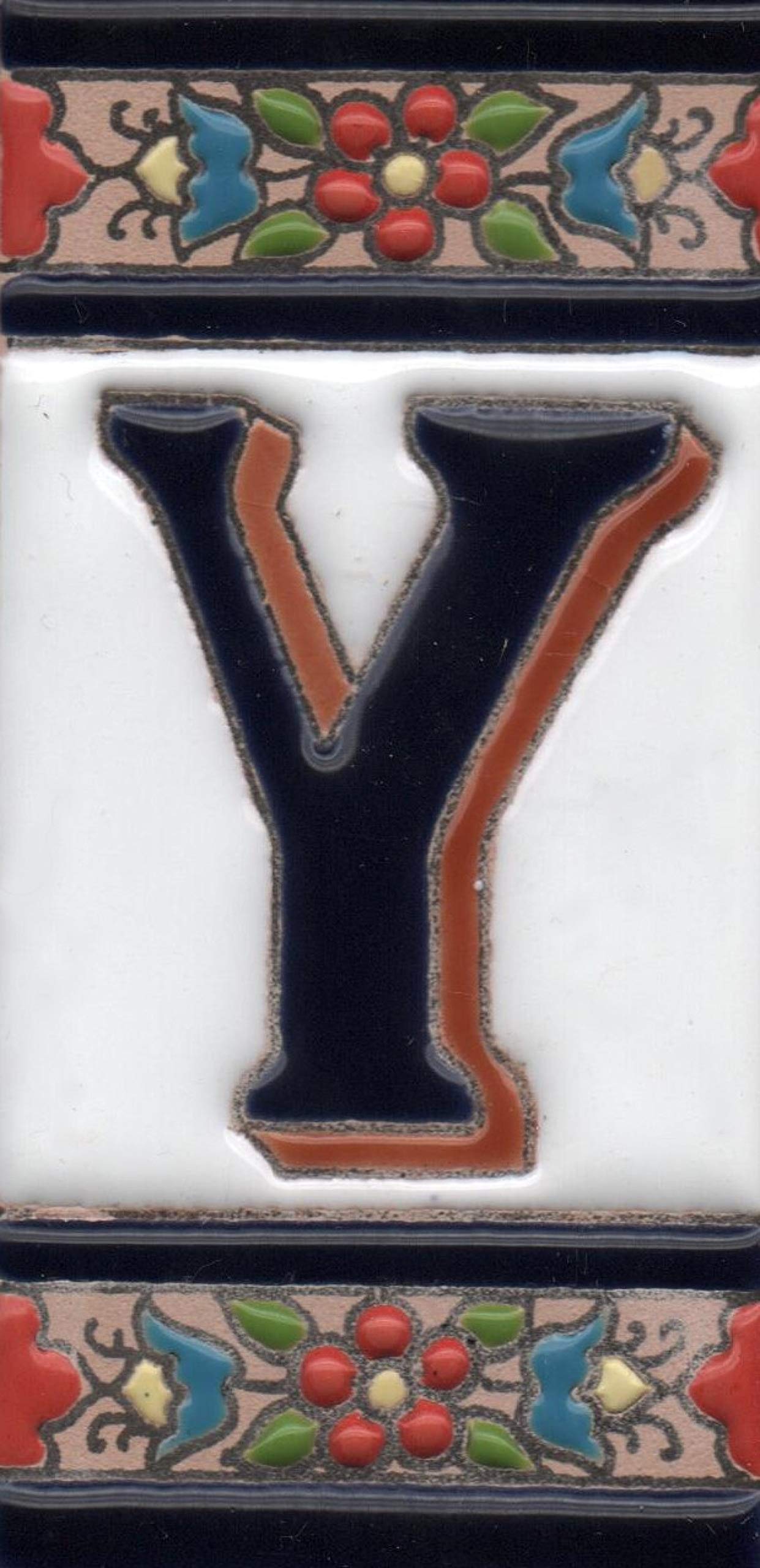 Hand-painted Ceramic Numbers & Letters Tiles Red Blue & Green Floral 11 x 5.5cm 2 to 7 Tile Frames