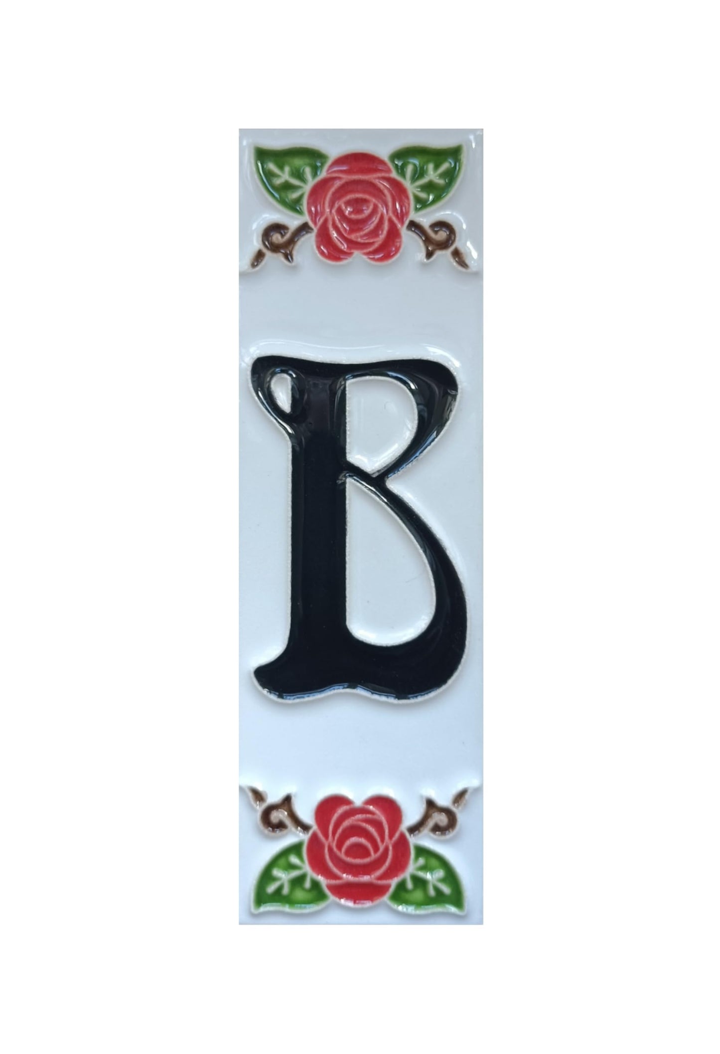 Hand-Painted Italian Ceramic House Number Tile | Red Rose Design 15 x 4.8 cm