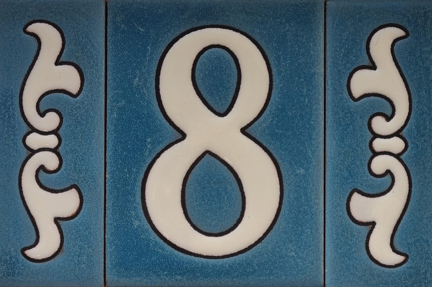 Hand-painted Matte Blue & White Ceramic House Number Tiles 10 x 7.5 cm