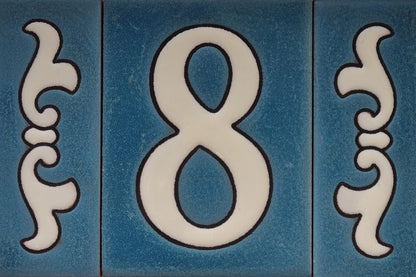 Hand-painted Matte Blue & White Ceramic House Number Tiles 10 x 7.5 cm