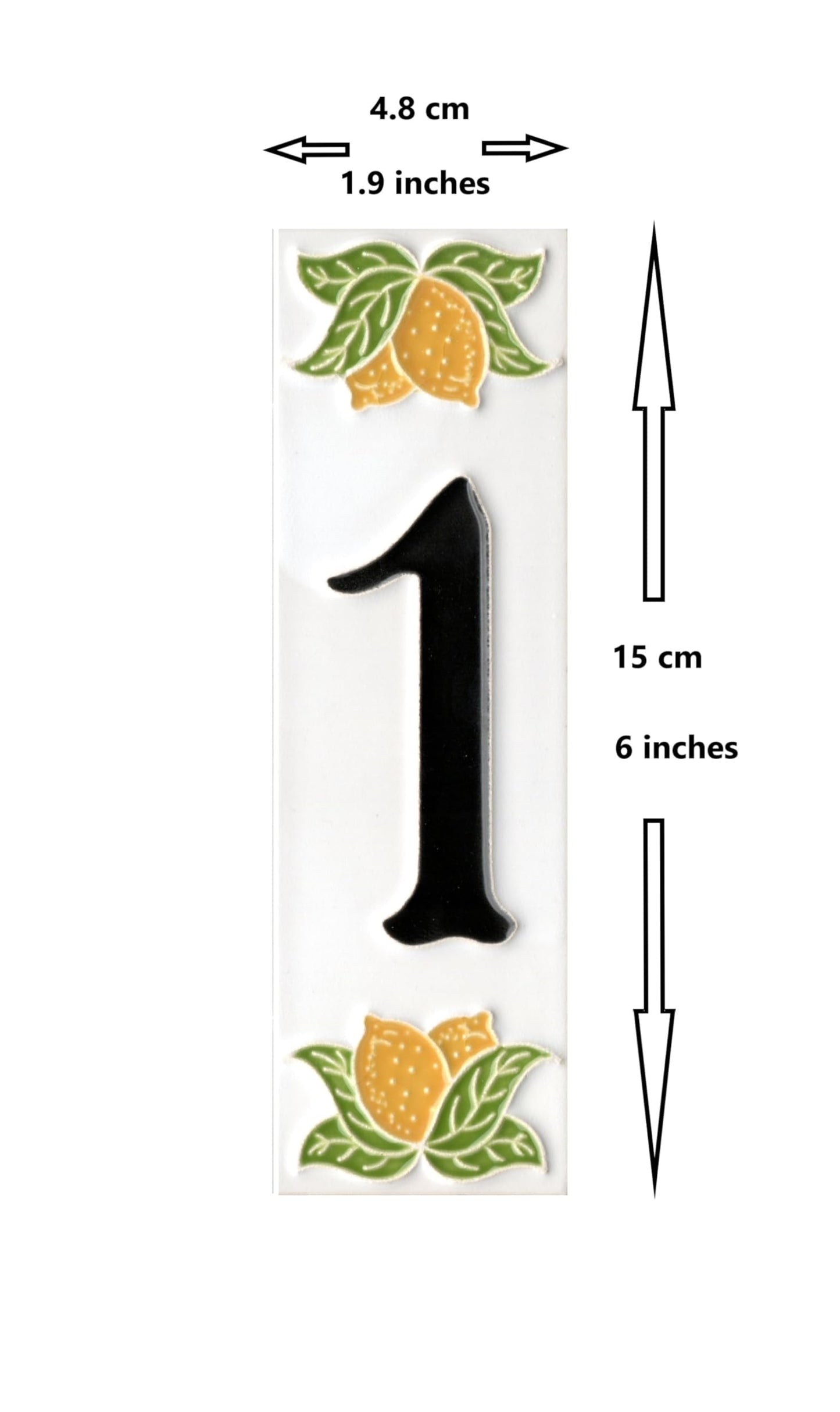 Italian hand-painted lemon ceramic house number tiles with black font 15 x 4.8 cm