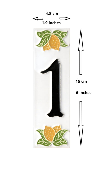 Italian hand-painted lemon ceramic house number tiles with black font 15 x 4.8 cm