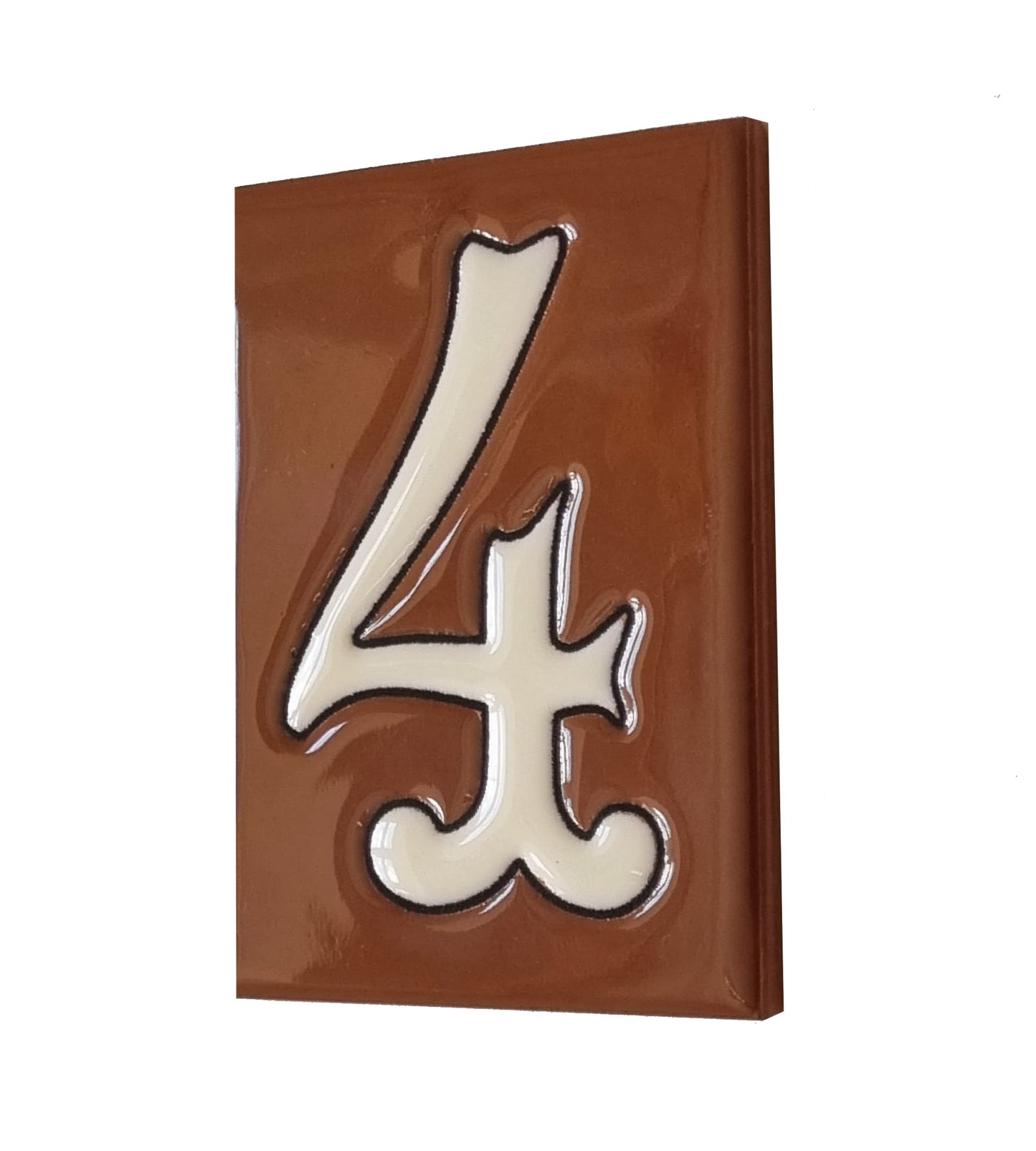 Hand-Painted Cerami House Number Tiles 10 x 7.5cm Costa Brown & White Design