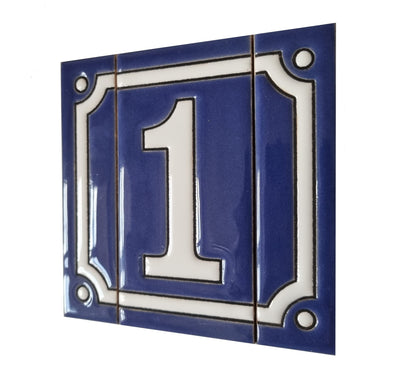French Classic blue hand-painted ceramic number and letter tiles 11 x 5.5 cm