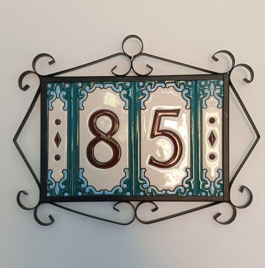 Hand-Painted Ceramic House Number Tiles 11 x 5.5 cm | Jacho M-13