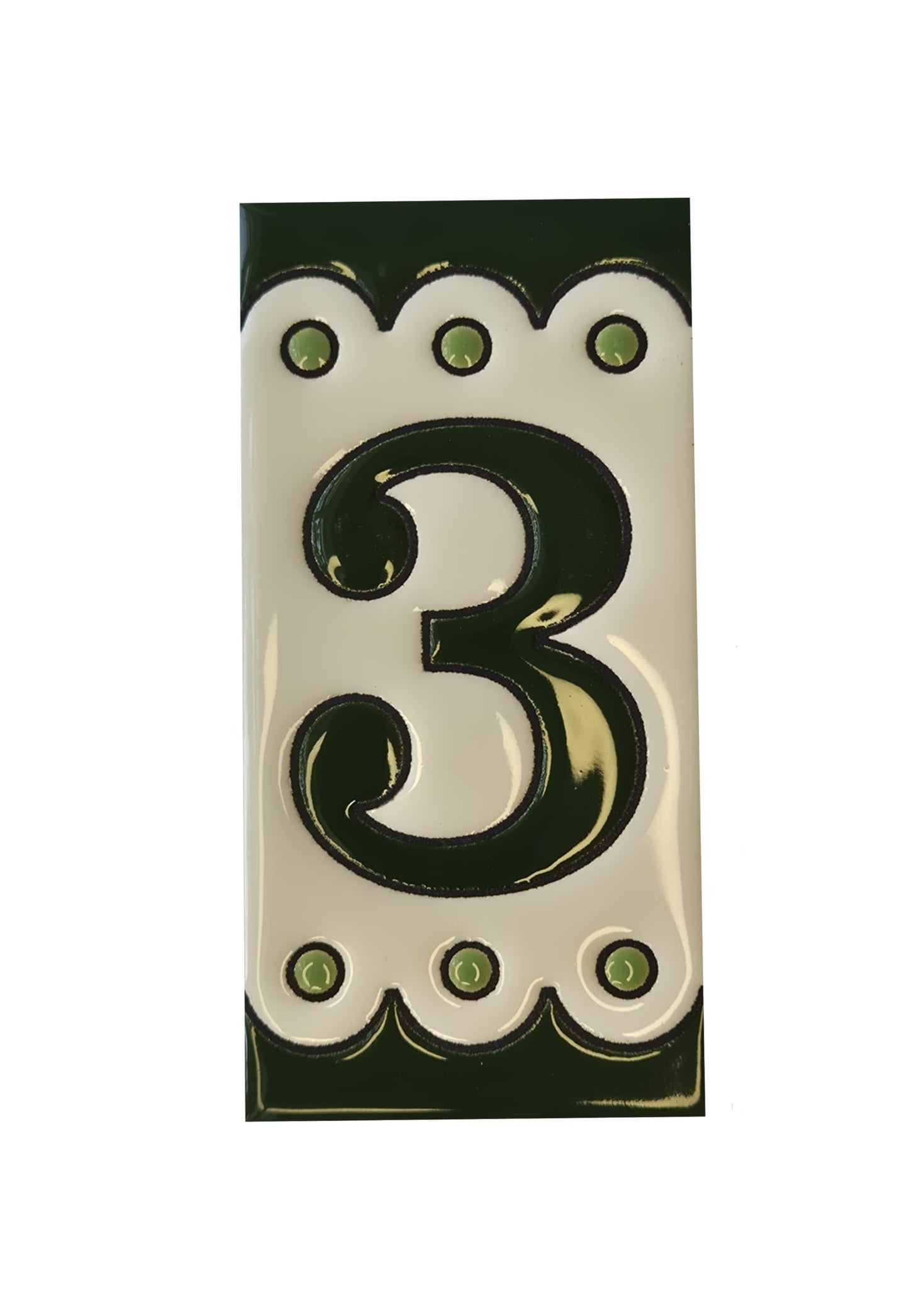 Hand-painted Soto Green Ceramic House Number Tiles 11 x 5.5 cm or 2.16 x 4.33"