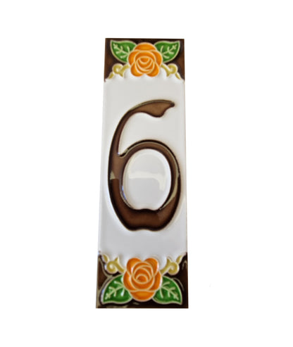 Italian Orange Rose Hand-painted Ceramic House Number Tiles 15 x 4.8cm