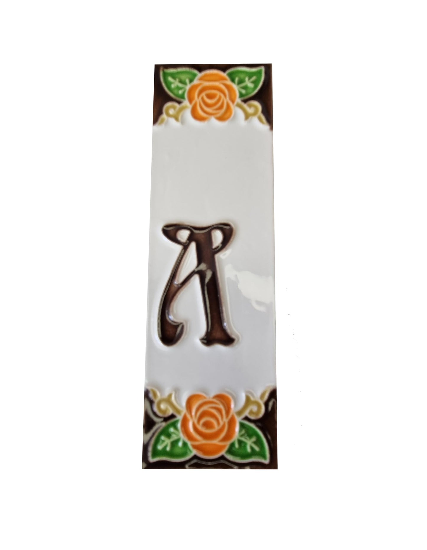 Italian Orange Rose Hand-painted Ceramic House Number Tiles 15 x 4.8cm