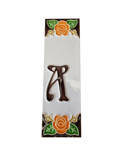 Italian Orange Rose Hand-painted Ceramic House Number Tiles 15 x 4.8cm