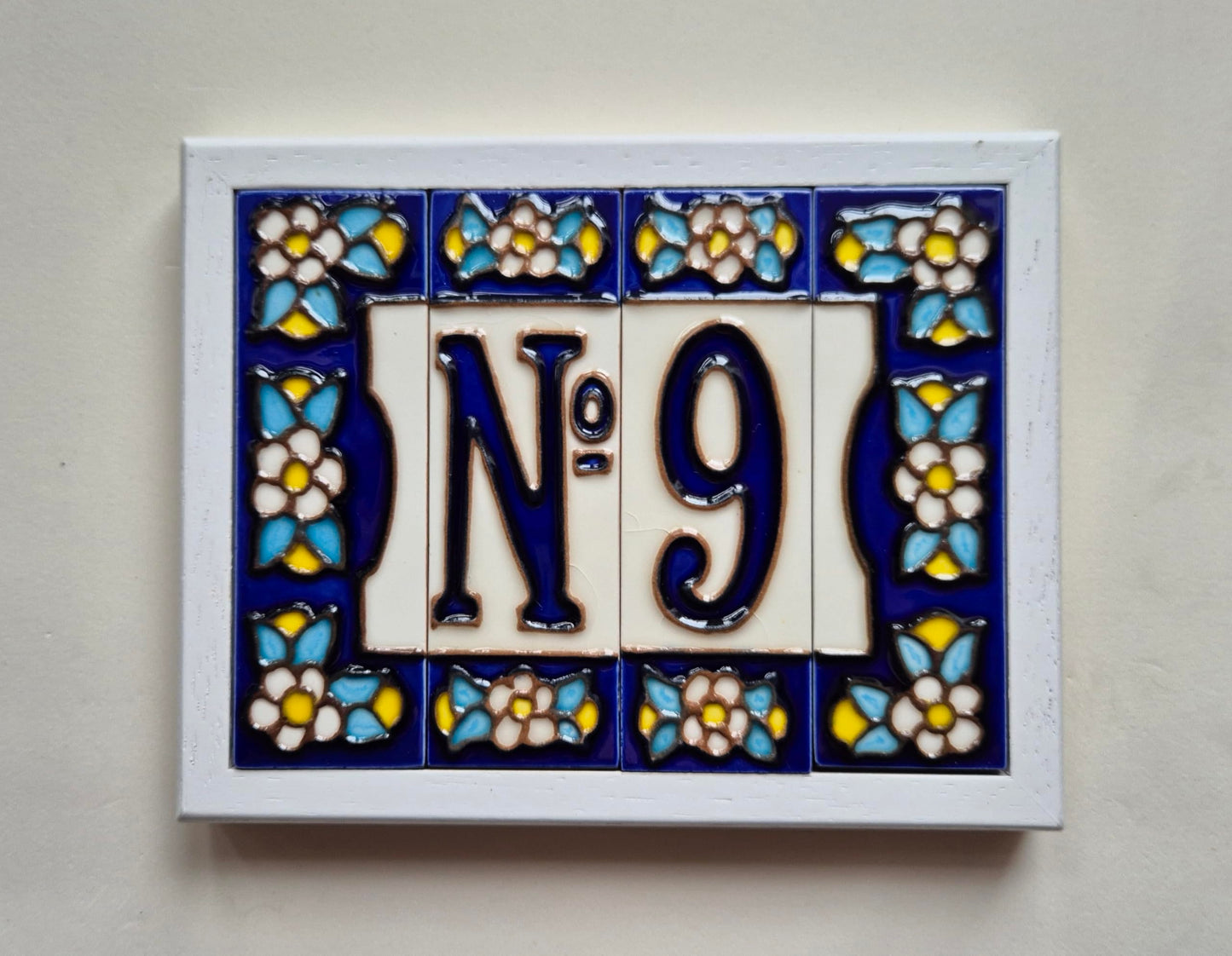 Blue Floral Ceramic House Number Tiles 10 x 3.3 cm