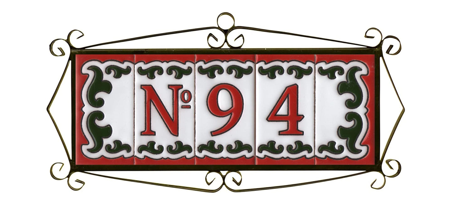 Hand-painted Daniela-6 Red & Green Ceramic Number Tiles 7.5 x 3.7cm