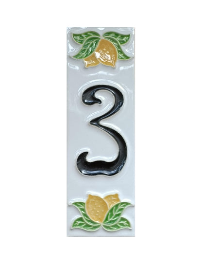 Italian hand-painted lemon ceramic house number tiles with black font 15 x 4.8 cm