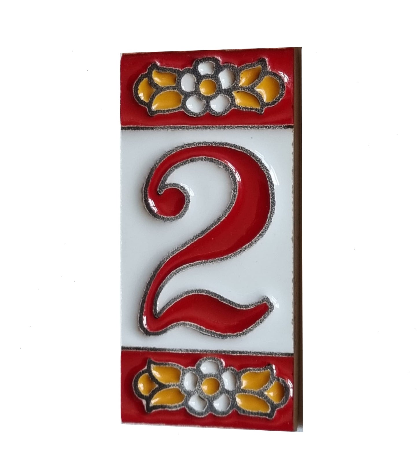 Ceramic House Tile Numbers & Letters, Red Floral Design, Tile Size: 7.5cm x 3.5cm, 2 to 10 Tile Frames