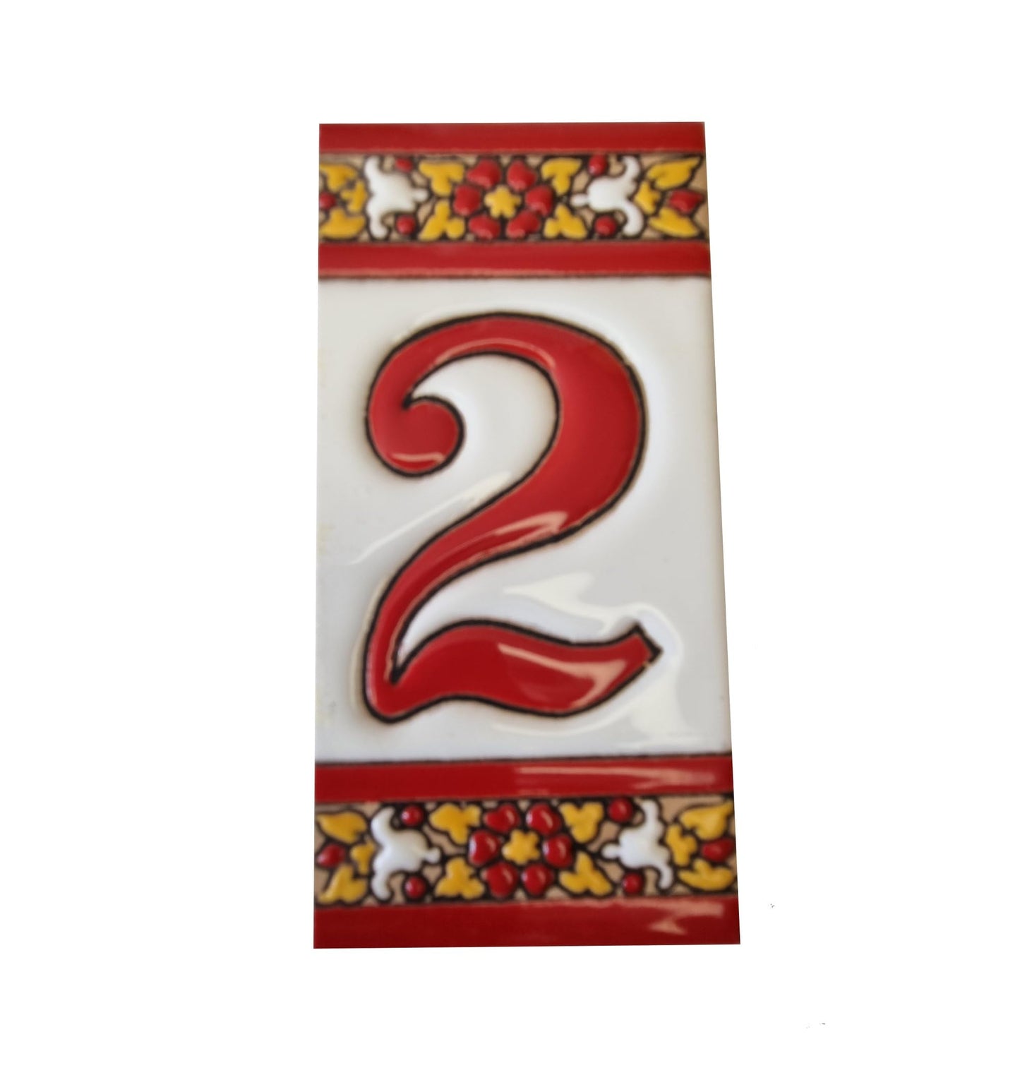 Spanish Floral Roja Ceramic House Number Tiles 11 x 5.5 cm