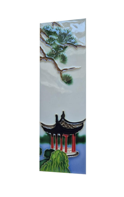 Hand-painted Oriental-themed ceramic house numbers tiles 15 x 4.8 cm