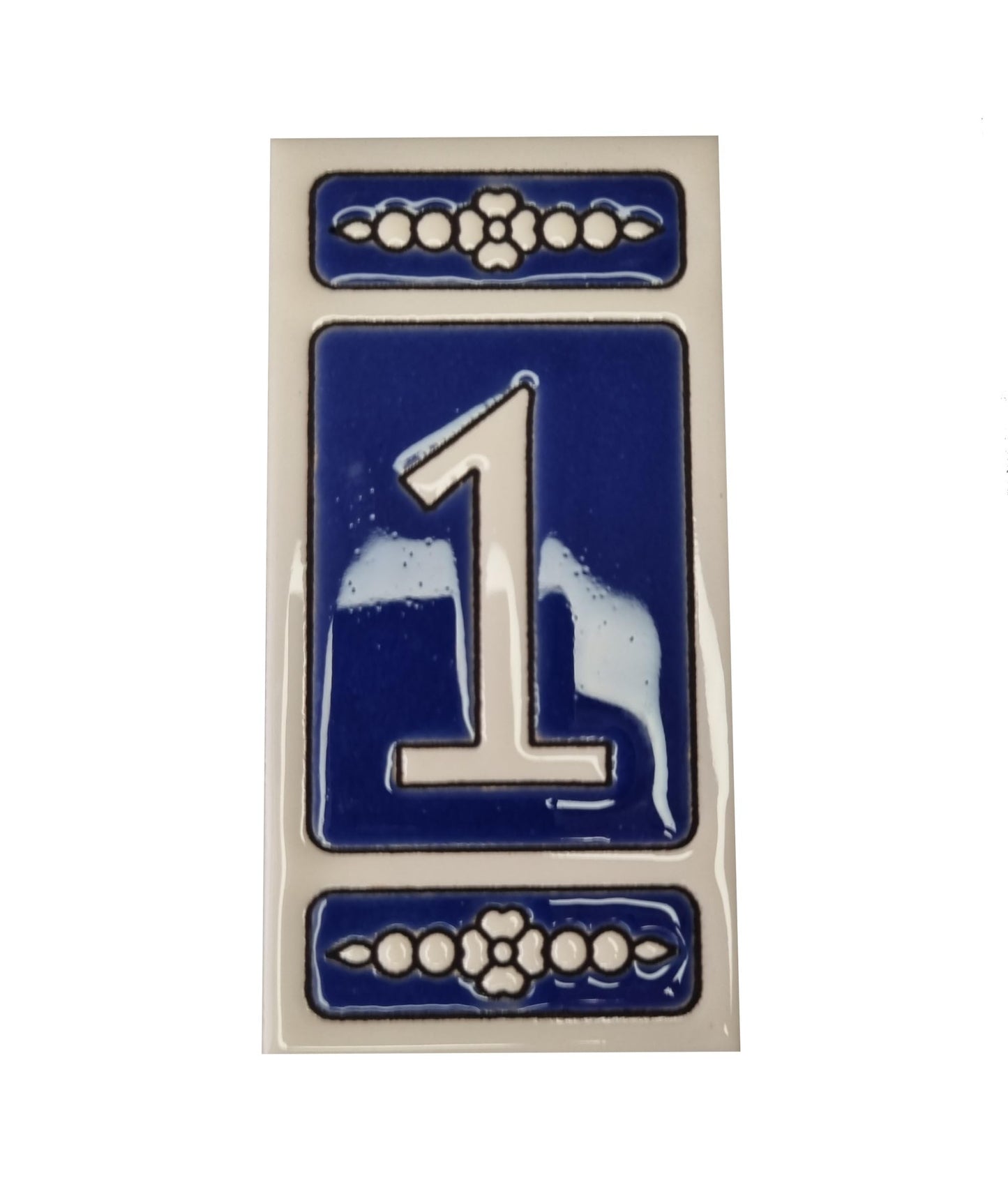 Atalaya M-3 Blue Hand-Painted Ceramic House Number Tiles 11 x 5.5 cm