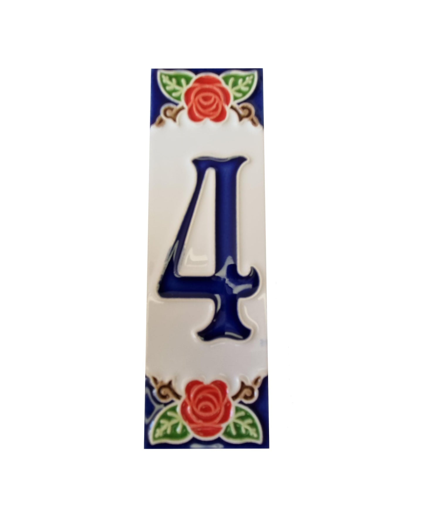 Hand-painted Italian Red Rose Ceramic House Numbers Tiles, Letters 15 x 4.8cm & Frames
