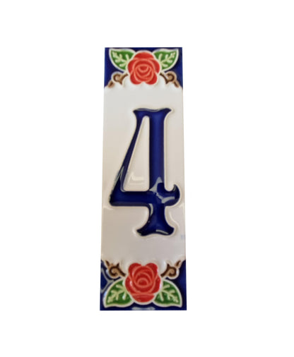 Hand-painted Italian Red Rose Ceramic House Numbers Tiles, Letters 15 x 4.8cm & Frames