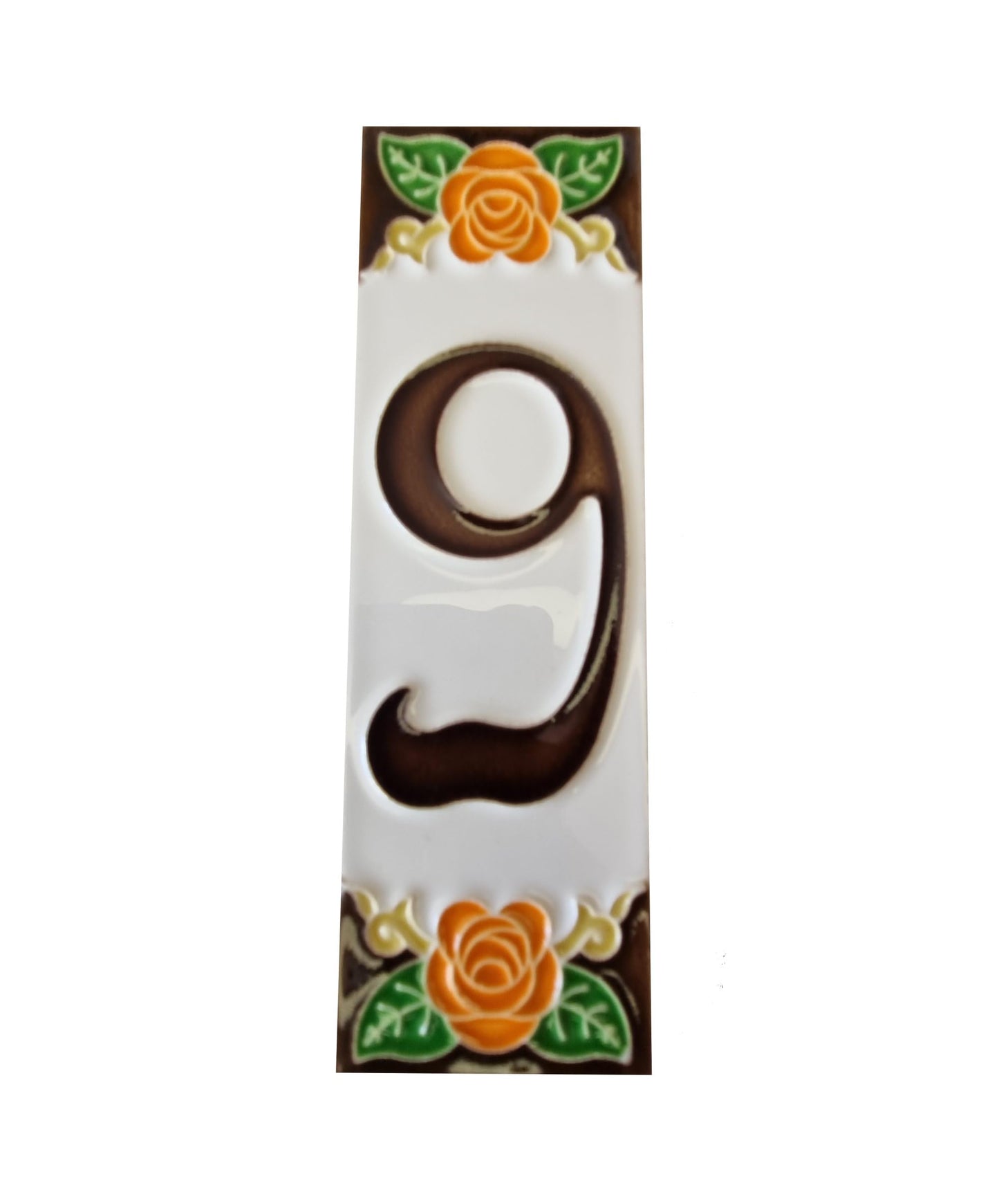 Italian Orange Rose Hand-painted Ceramic House Number Tiles 15 x 4.8cm