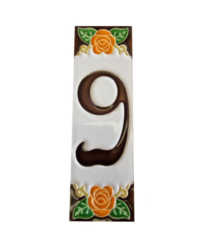Italian Orange Rose Hand-painted Ceramic House Number Tiles 15 x 4.8cm