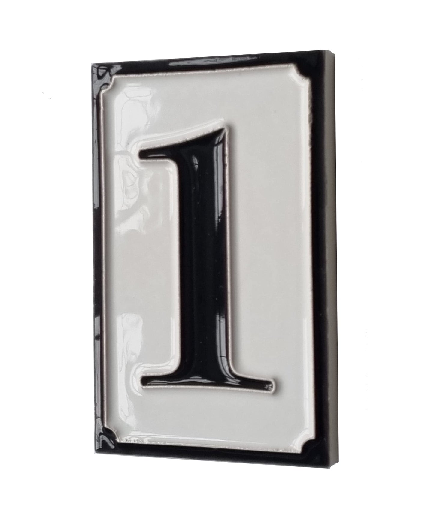 Hand-painted Italian-styled Black and White Ceramic House Number Tiles 11 x 7 cm