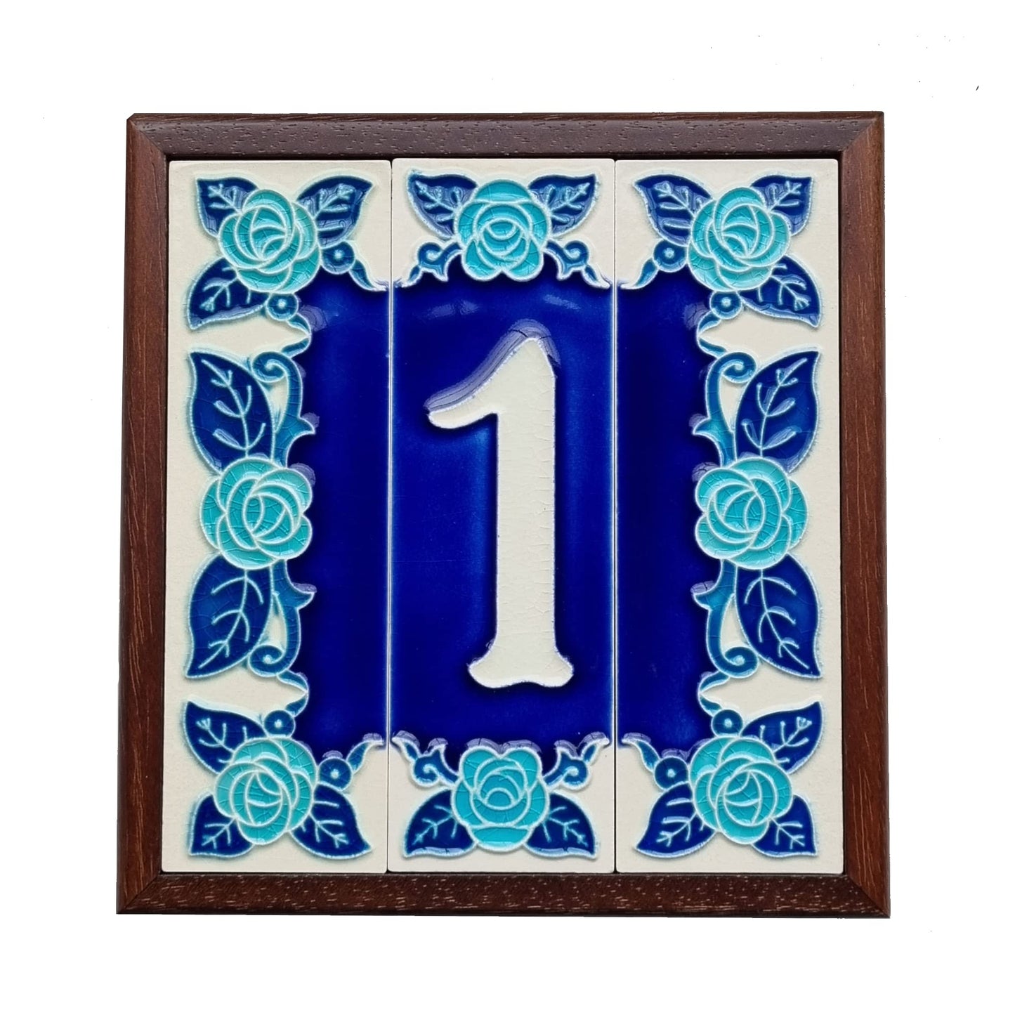 Italian Hand-painted Glow Dark Blue Rose Ceramic House Number Tiles 15 x 4.8 cm