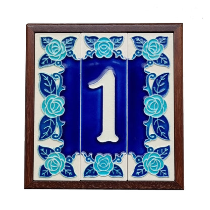 Italian Hand-painted Glow Dark Blue Rose Ceramic House Number Tiles 15 x 4.8 cm