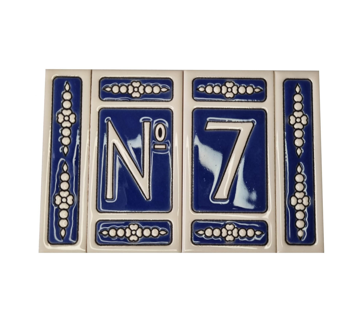 Atalaya M-3 Blue Hand-Painted Ceramic House Number Tiles 11 x 5.5 cm