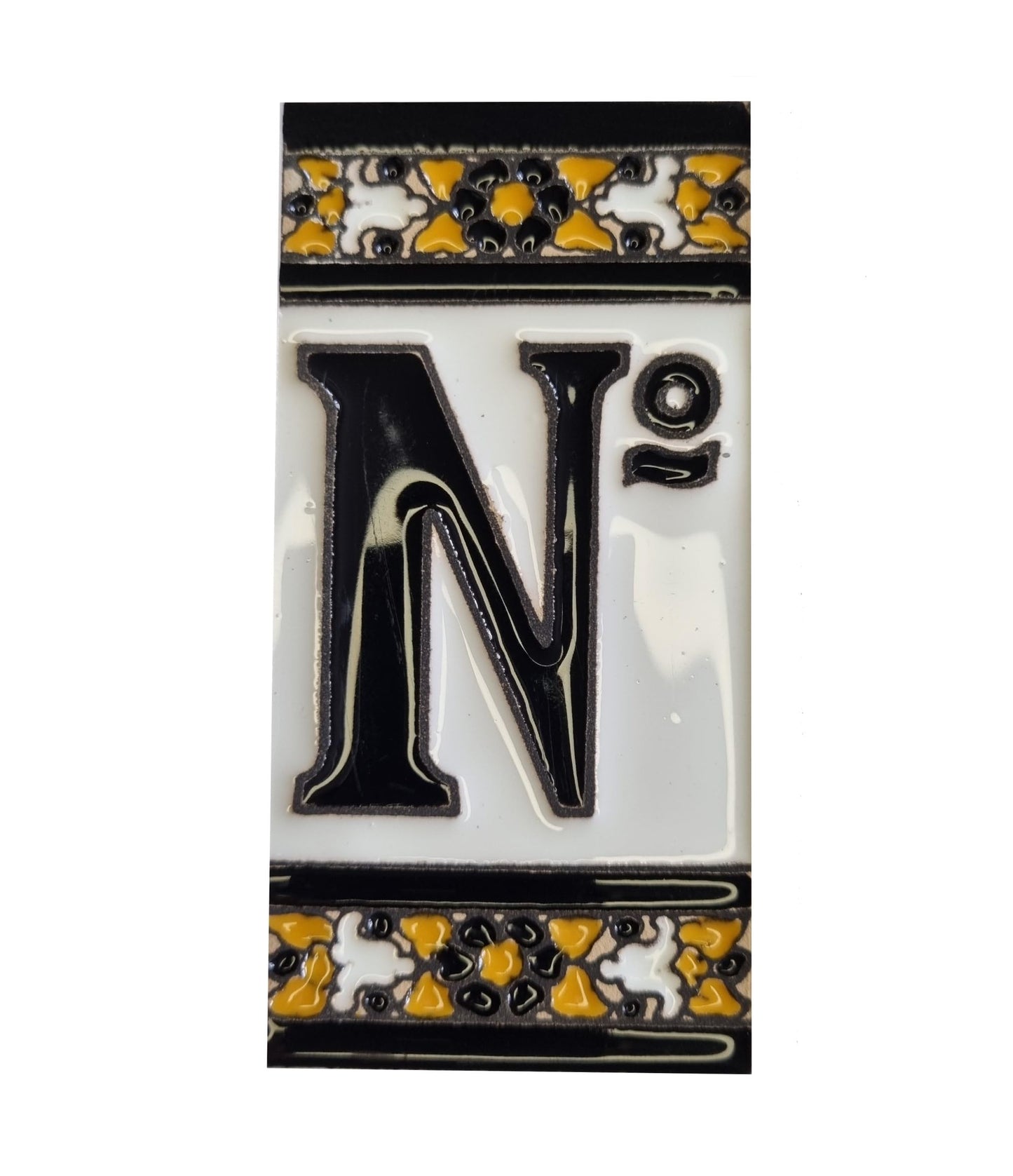 Hand-Painted Black Floral Ceramic Number Tiles 11 x 5.5cm with the option of Metal Filigree Frames
