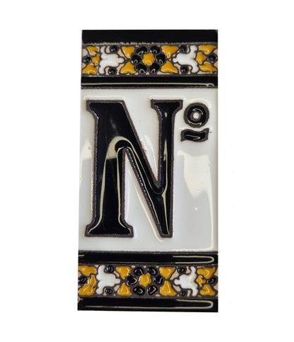 Hand-Painted Black Floral Ceramic Number Tiles 11 x 5.5cm with the option of Metal Filigree Frames