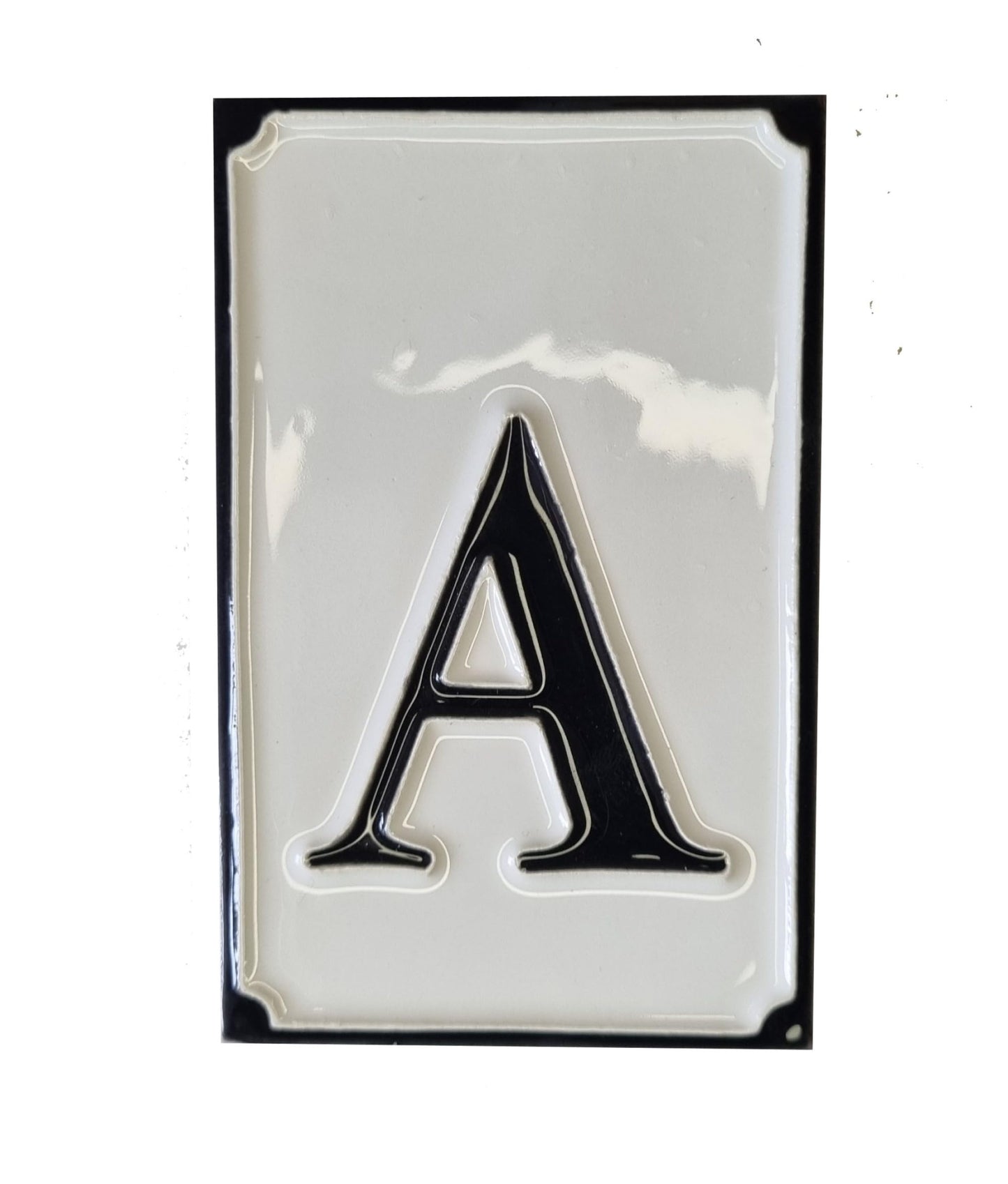 Hand-painted Italian-styled Black and White Ceramic House Number Tiles 11 x 7 cm