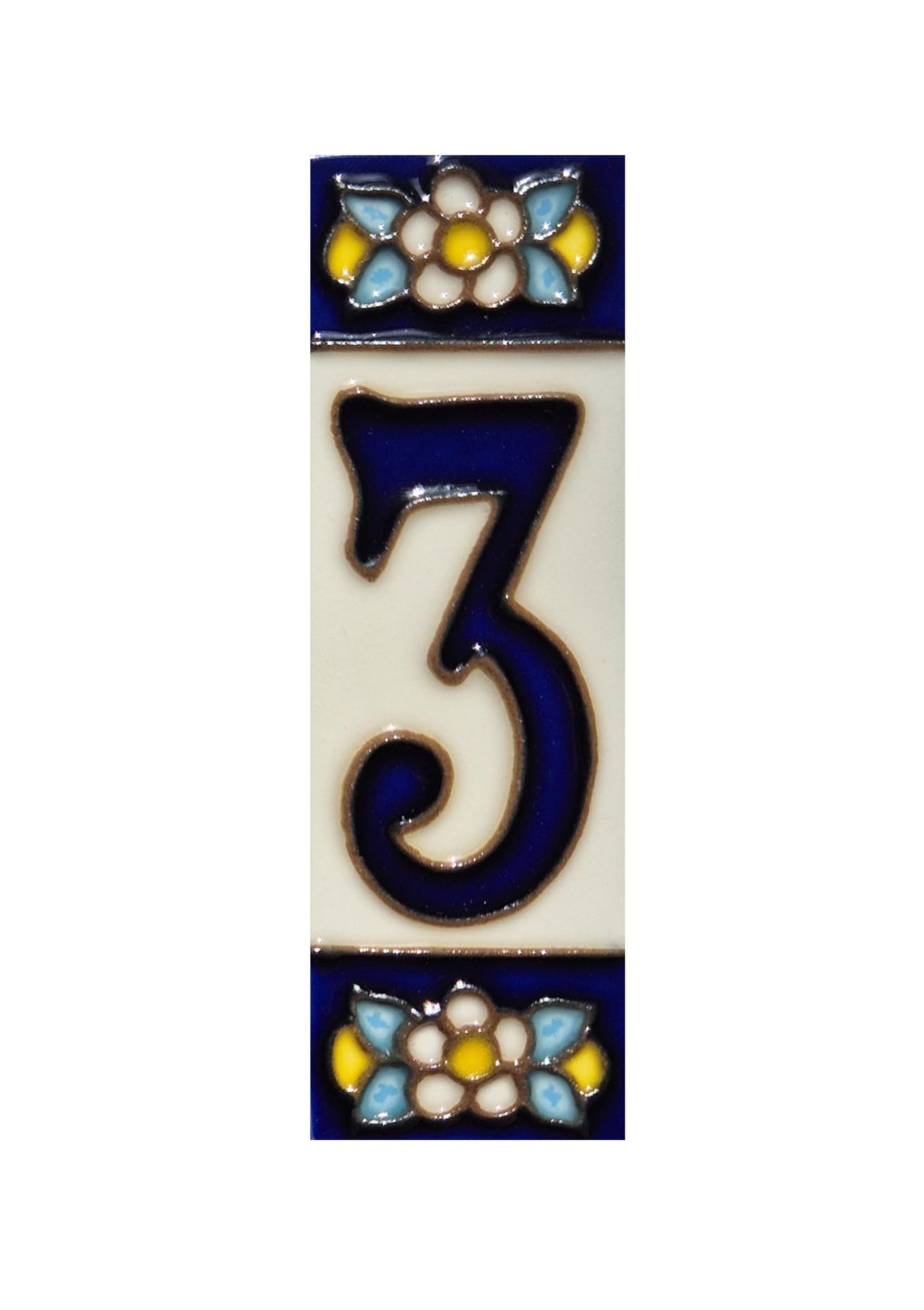 Blue Floral Ceramic House Number Tiles 10 x 3.3 cm