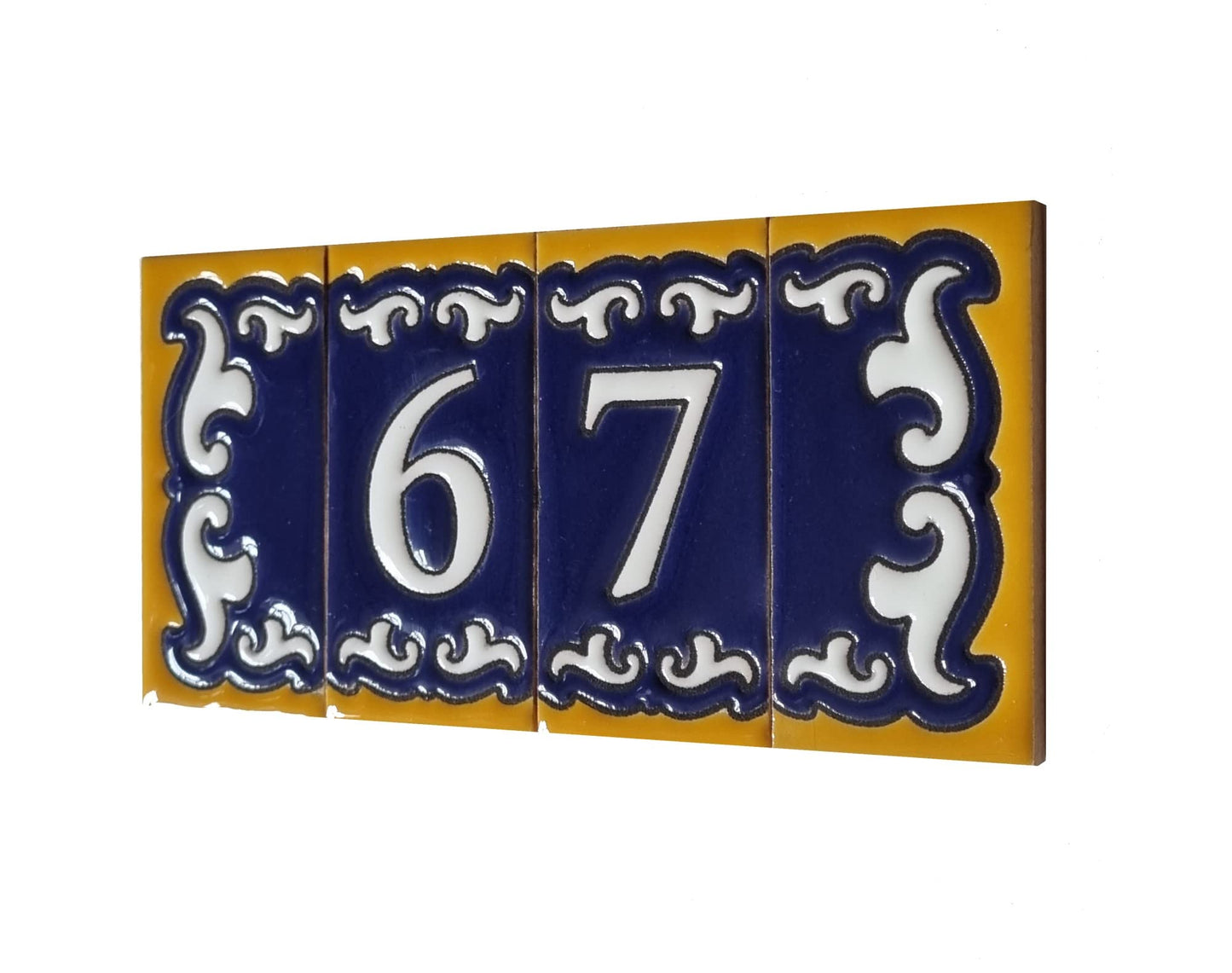 Hand-painted Mini Daniela Deep Blue Ceramic Numbers Tiles 7.5 x 3.7cm | M-01