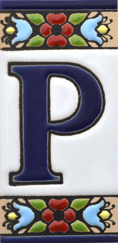 Hand-painted floral house number & letter tiles 2,87" x 1,38" 7.5 x 3.5 cm