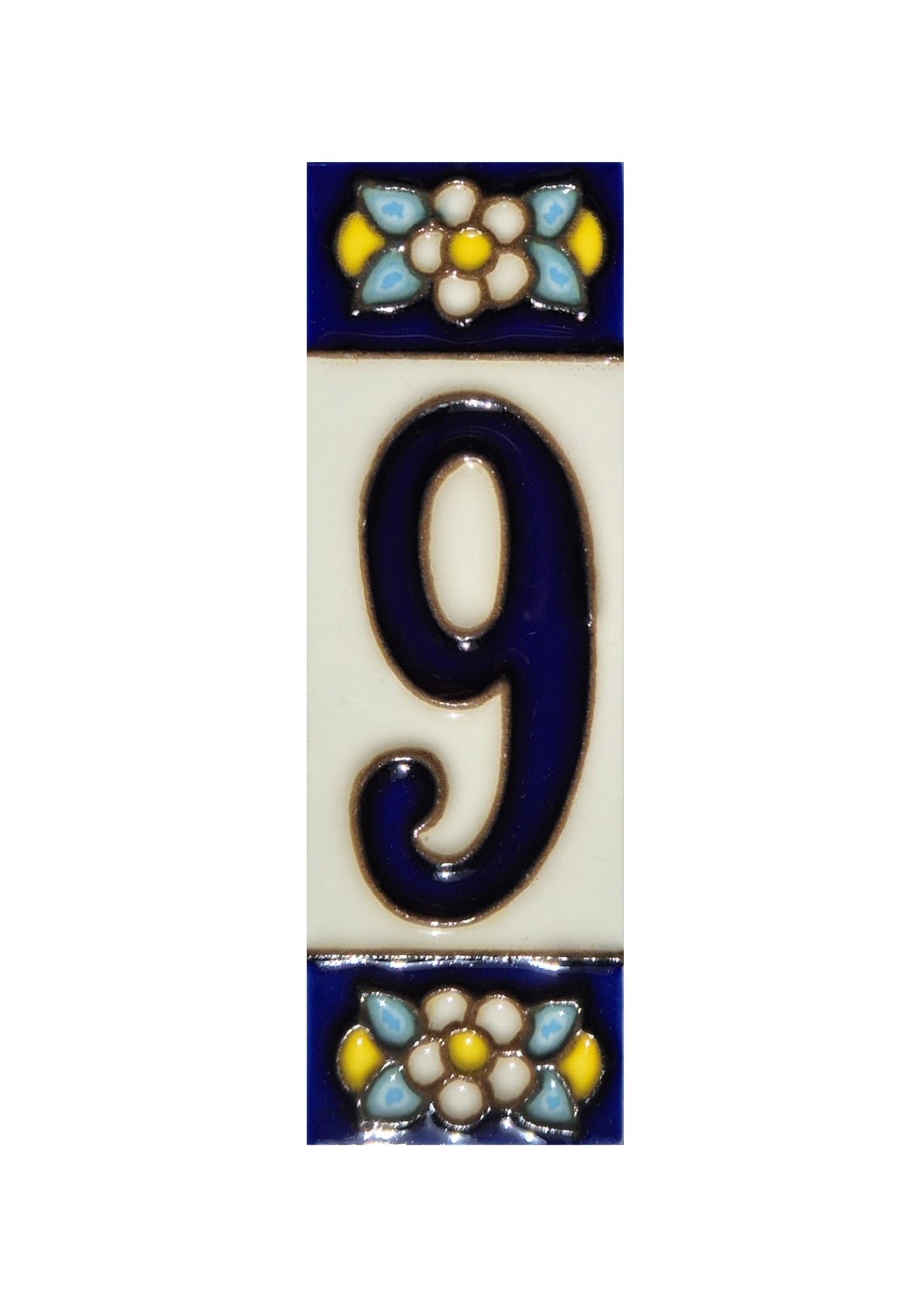 Blue Floral Ceramic House Number Tiles 10 x 3.3 cm