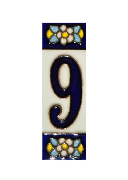 Blue Floral Ceramic House Number Tiles 10 x 3.3 cm