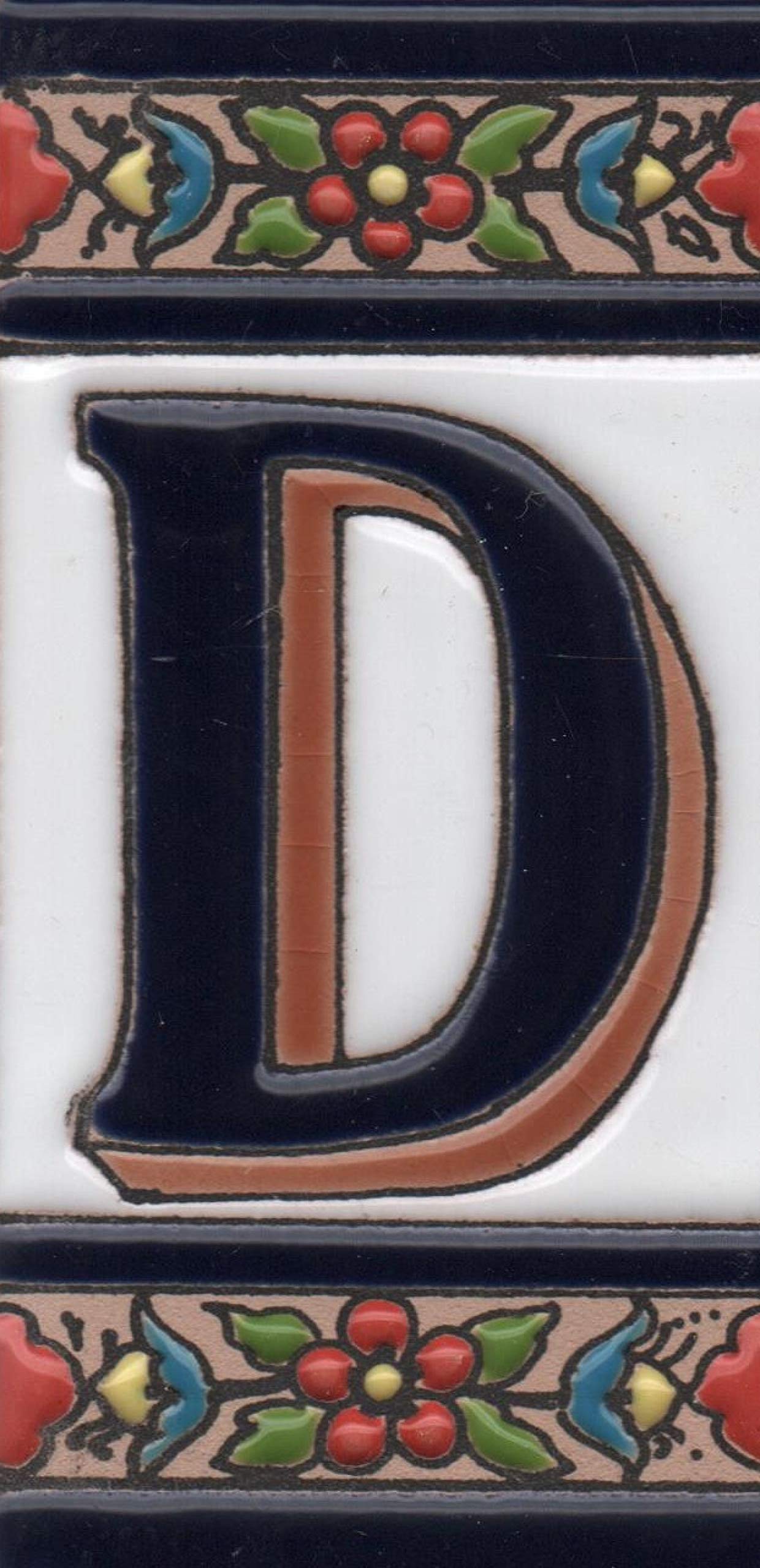 Hand-painted Ceramic Numbers & Letters Tiles Red Blue & Green Floral 11 x 5.5cm 2 to 7 Tile Frames