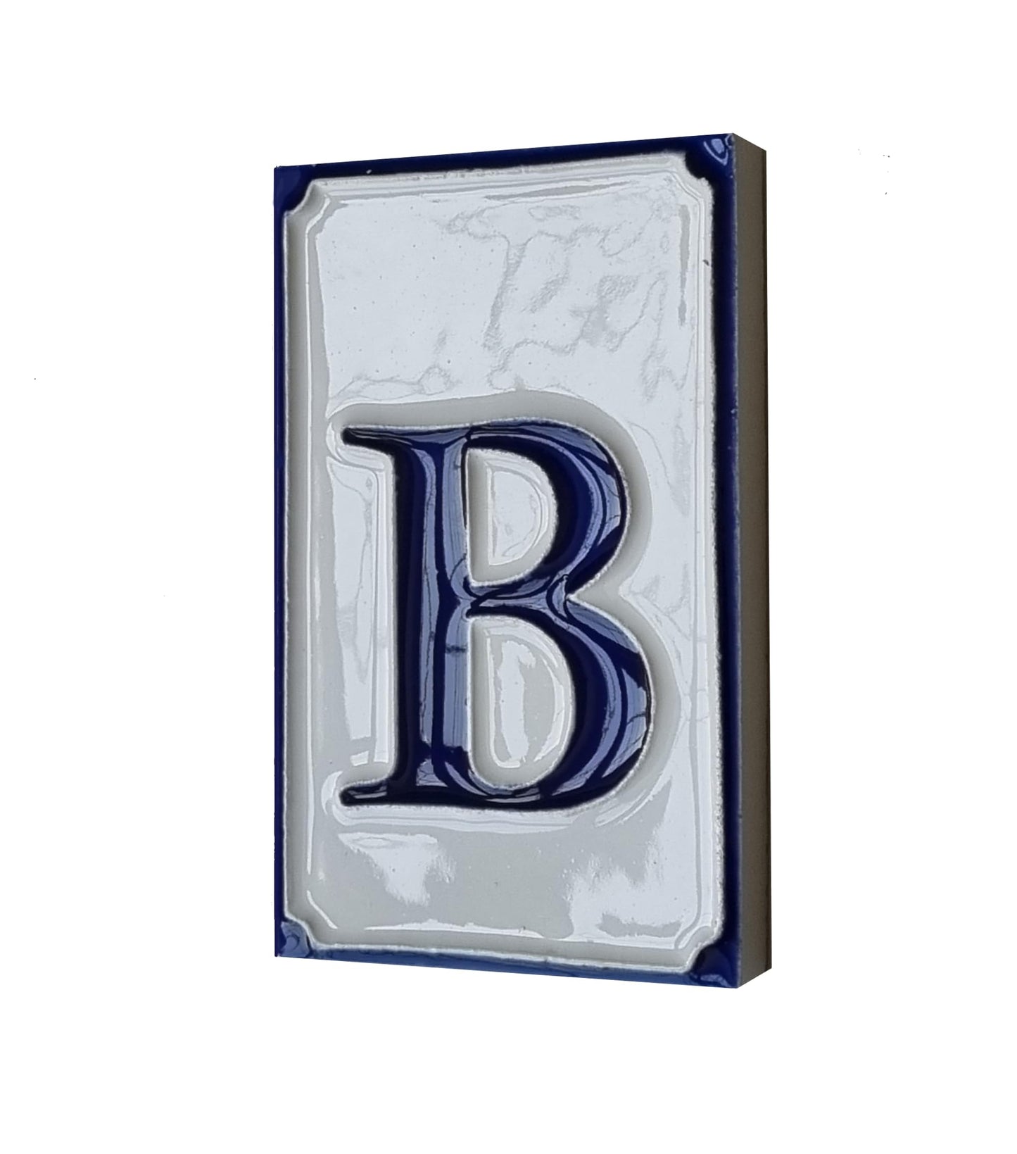 Hand-painted Italian-styled Blue and White Ceramic Custom House Address Numbers Tiles 11 x7 cm