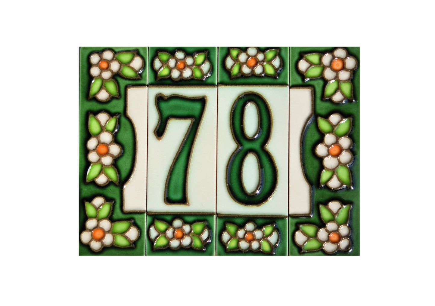 Hand-painted Green Floral House Number Tiles 10 x 3.3 cm