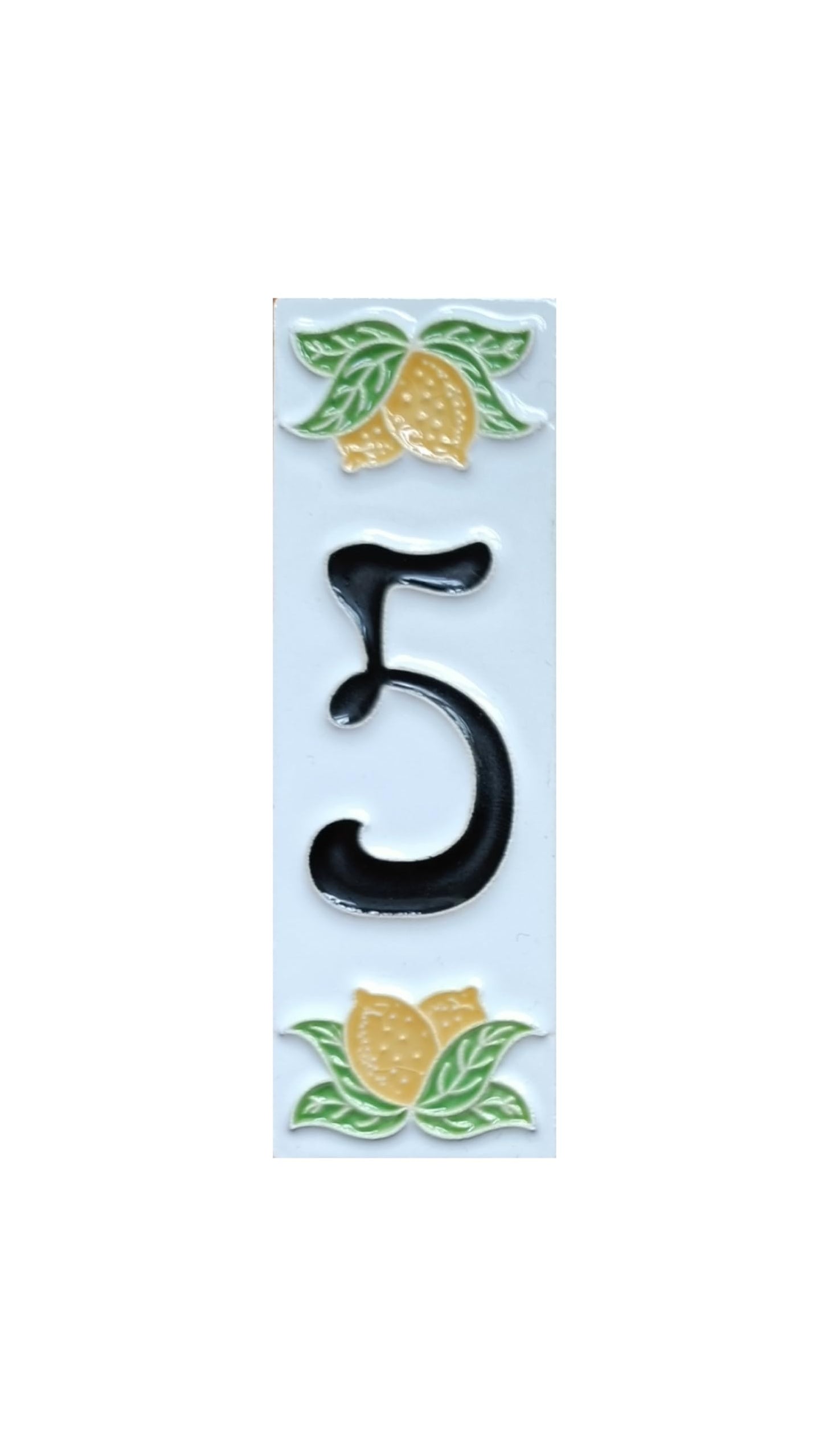 Italian hand-painted lemon ceramic house number tiles with black font 15 x 4.8 cm