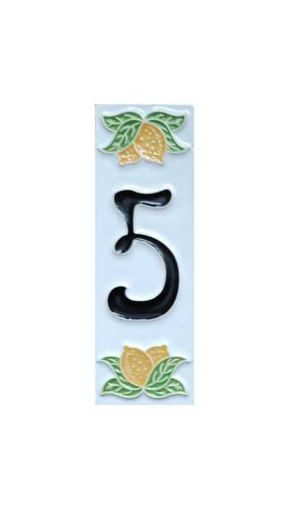 Italian hand-painted lemon ceramic house number tiles with black font 15 x 4.8 cm