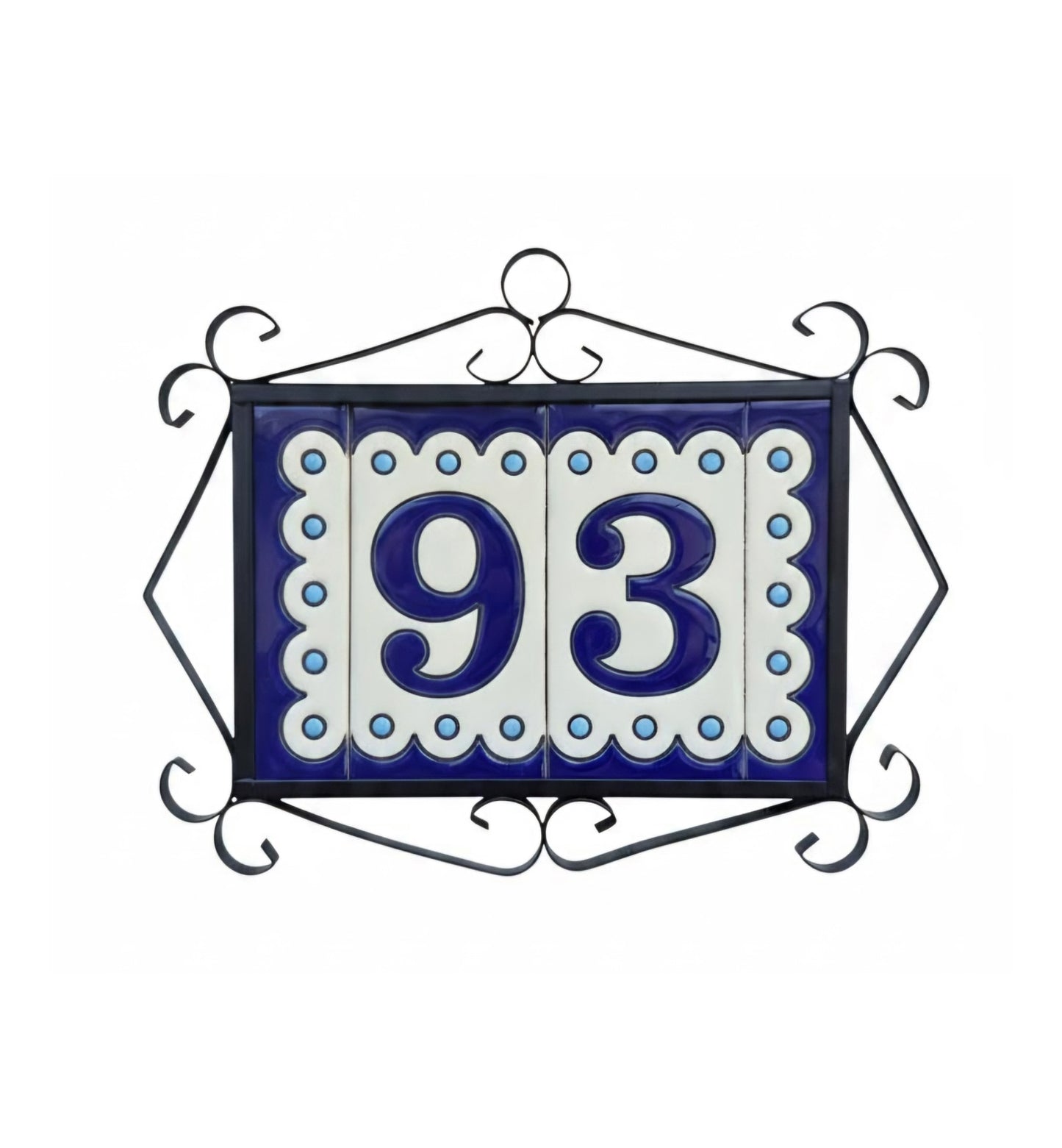 Hand-painted Soto Blue Ceramic House Number Tiles 11 x 5.5 cm