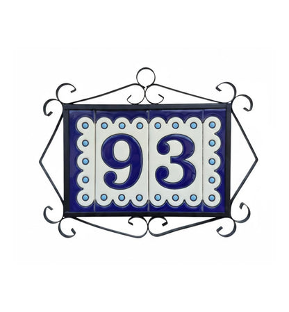 Hand-painted Soto Blue Ceramic House Number Tiles 11 x 5.5 cm