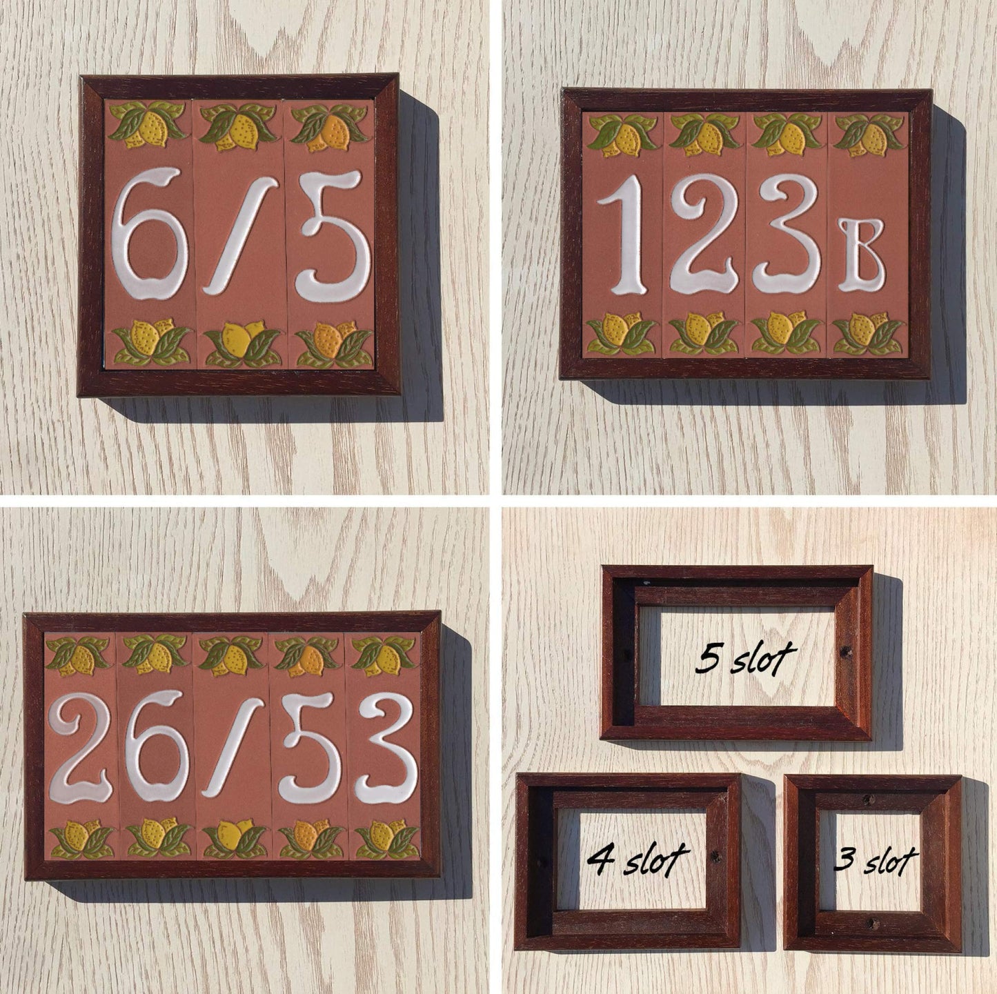 Terracotta Hand-painted Lemon Designed Ceramic House Number Tiles 15 x 4.8 cm
