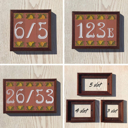 Terracotta Hand-painted Lemon Designed Ceramic House Number Tiles 15 x 4.8 cm