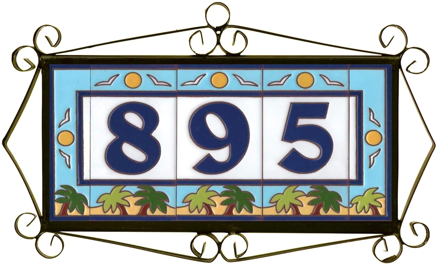 Beach Designed Ceramic House Number Tiles 15 x 7.5 cm