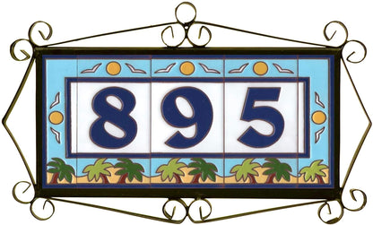 Beach Designed Ceramic House Number Tiles 15 x 7.5 cm