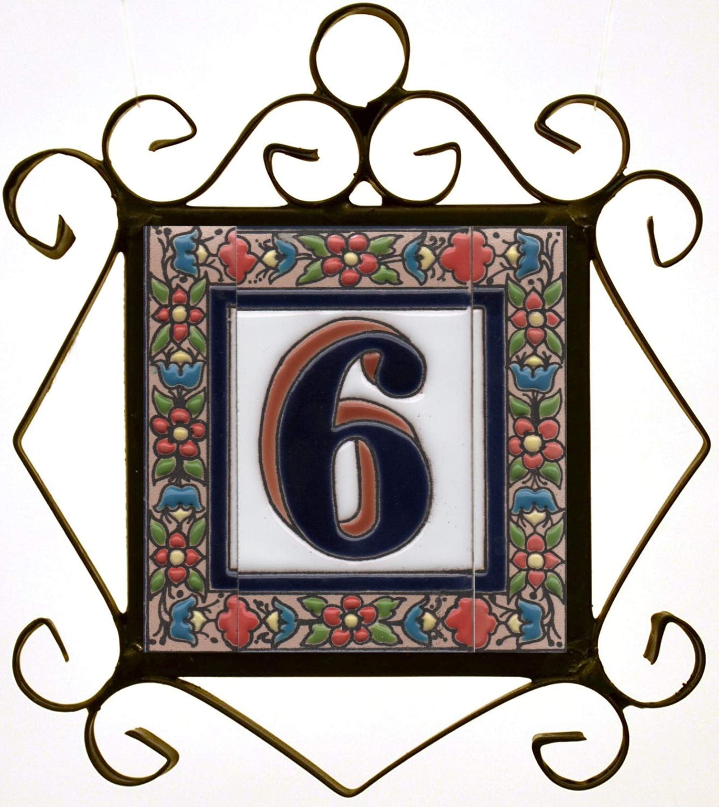 Hand-painted Ceramic Numbers & Letters Tiles Red Blue & Green Floral 11 x 5.5cm 2 to 7 Tile Frames