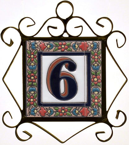 Hand-painted Ceramic Numbers & Letters Tiles Red Blue & Green Floral 11 x 5.5cm 2 to 7 Tile Frames